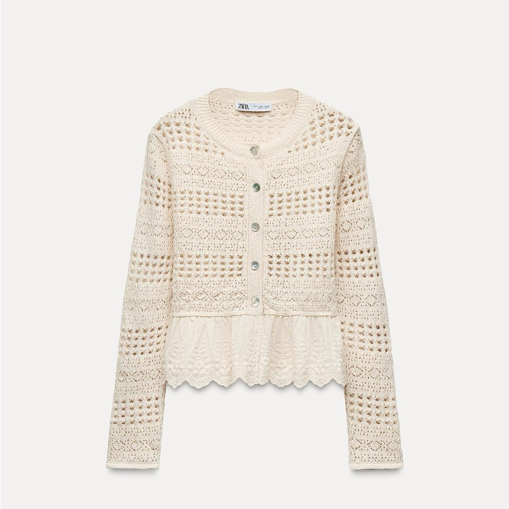 Zara COMBINATION POINTELLE KNIT CARDIGAN (SMALL)